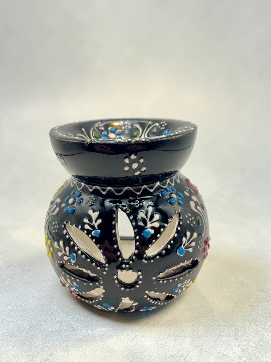 Çiçekli Siyah Seramik Buhurdanlık