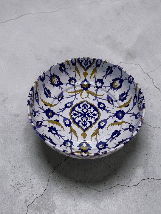 Çini Desenli Lacivert Metal Tabak