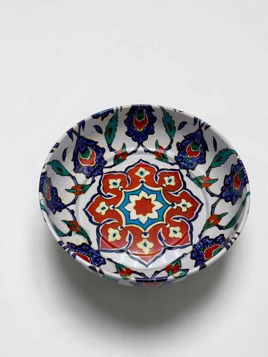 Çini Desenli Kırmızı Lacivert Metal Tabak