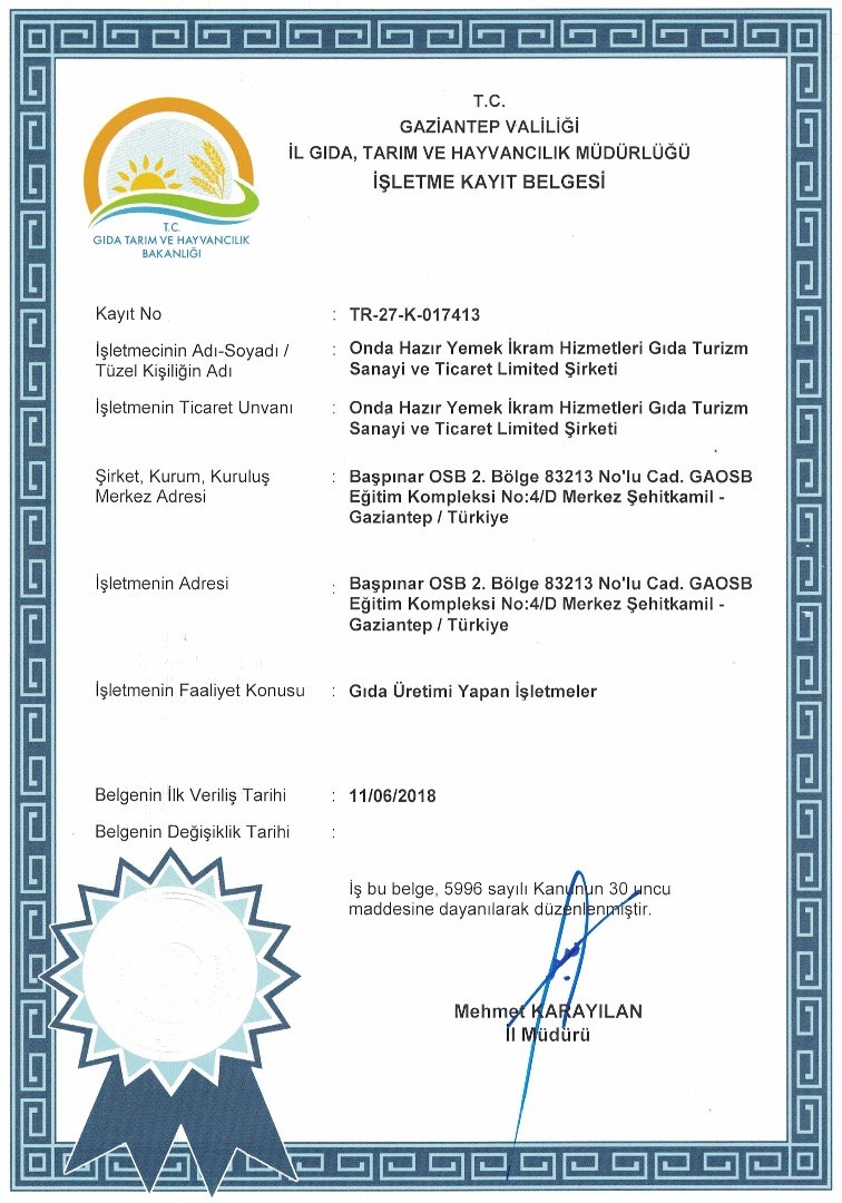 Onda-Osb İşletme Kayit Belgesi̇