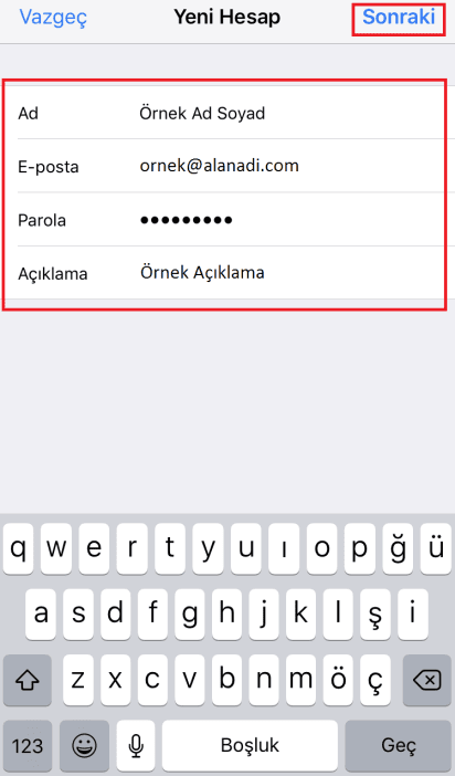 iPhone E-mail Kurulumu 5