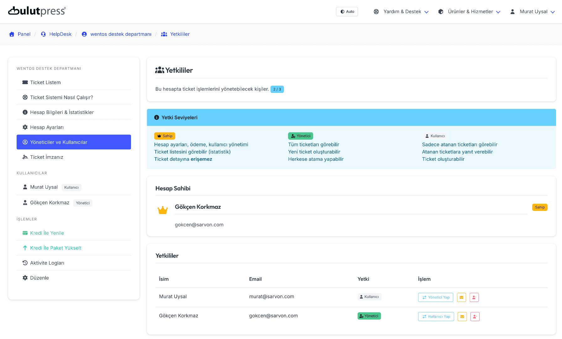 Helpdesk Yöneticiler