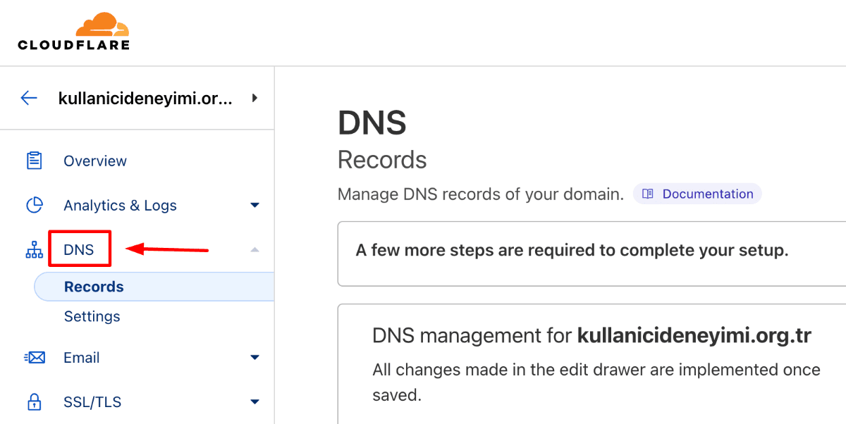 2 cloudflare dns sayfasına girin