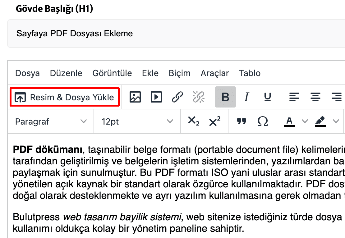 1 resim ve dosya yükle düğmesine basın