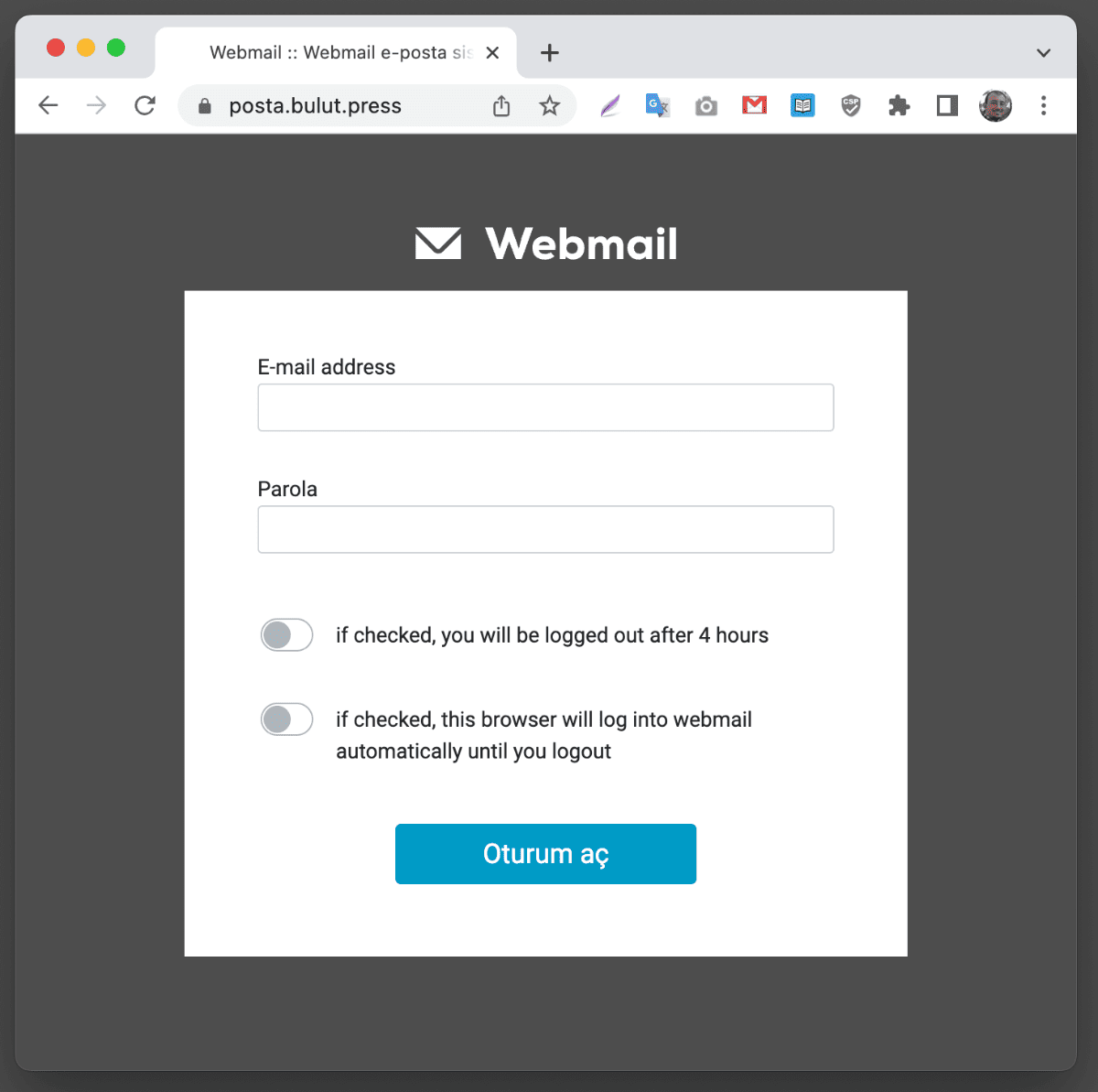 kurumsal e-mail webmail adresi ve arayüzü