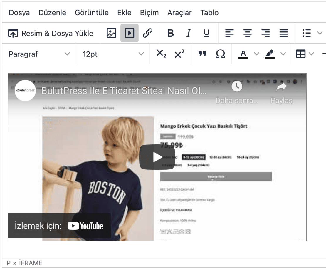 editöre youtube videonuz başarıyla eklendi