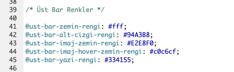 temada kullanılan renkler
