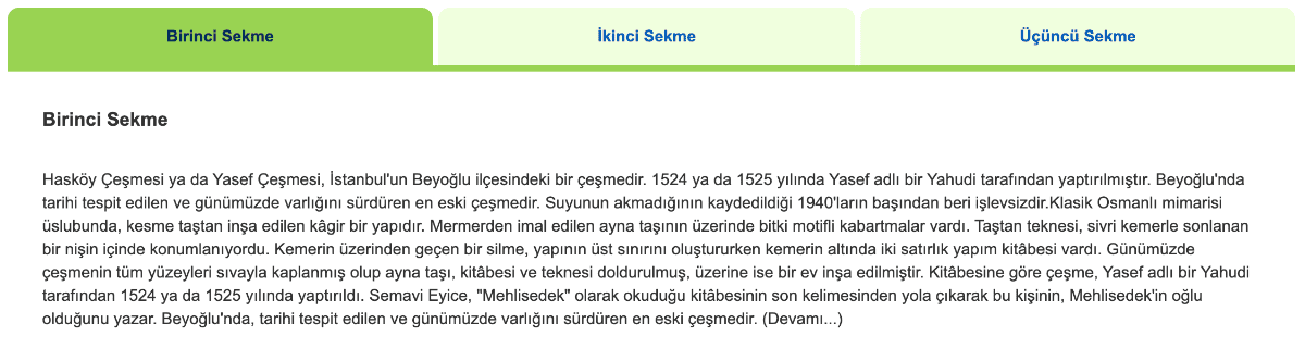 Sekme modülü örnek görünümler