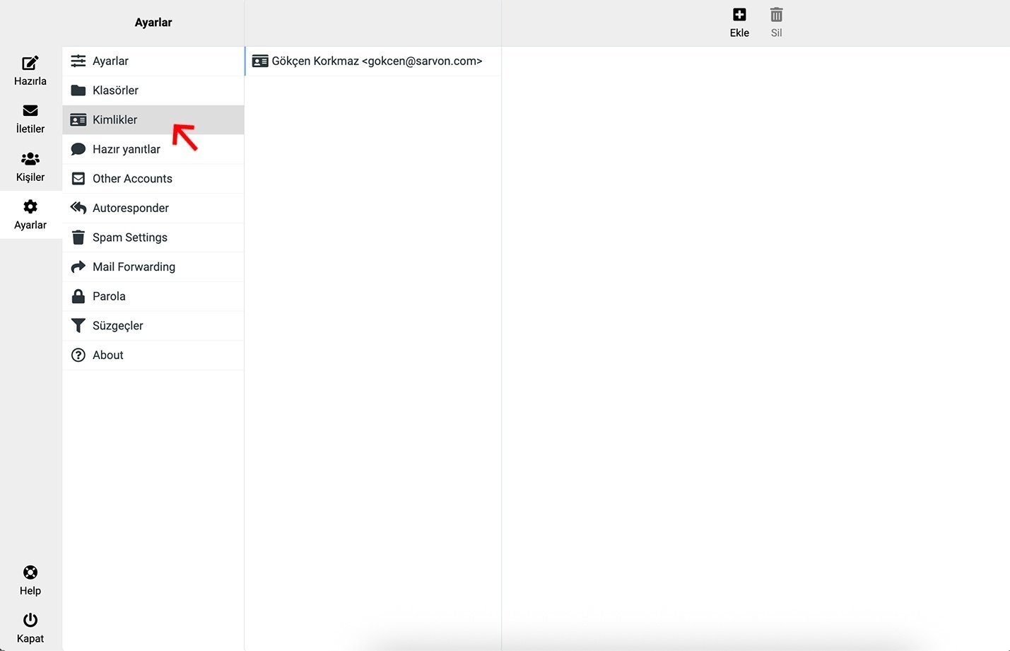 Kimlikler Düğmesine Tıklayın