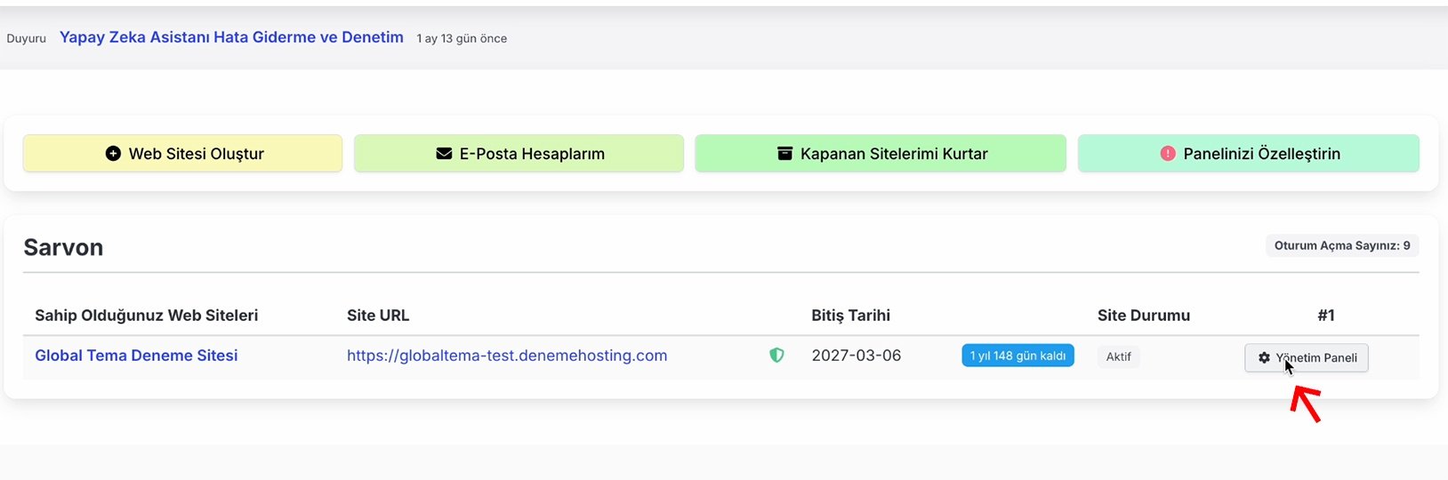 Bulutpress web sitenizde yönetici eklemek istediğiniz sitenin paneline girin.
