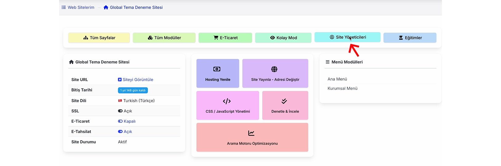 Site yöneticileri butonuna tıklayın