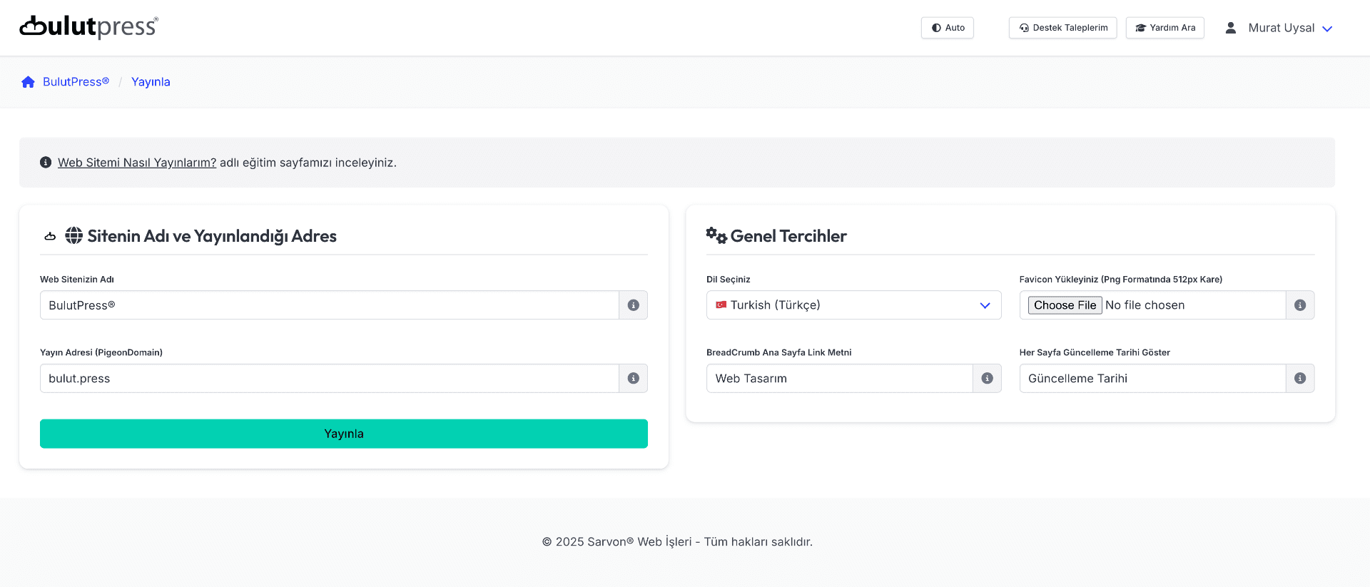 Web Sitenizin Yayınlandığı Adresi (Domain) Yazıp Kaydedin