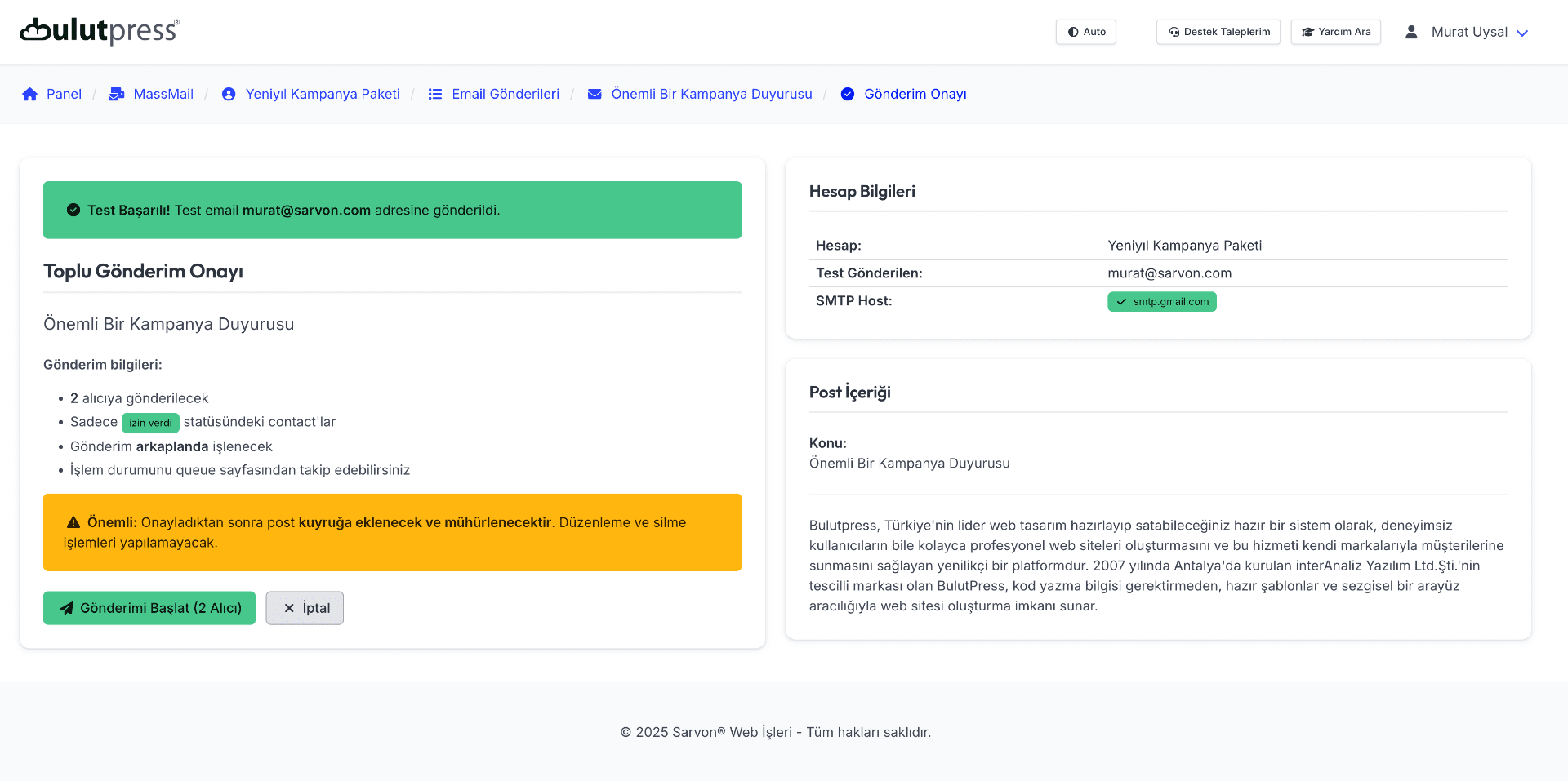 Gönderimi Başlat