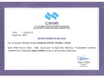 İş Yeri Hekimliği Belgesi