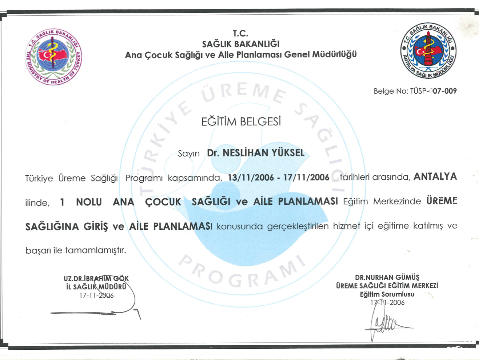 Üreme Sağlığına Giriş ve Aile Planlaması Sertifikası