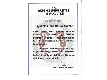 Akdeniz Üniversitesi Eğitim Sertifikası