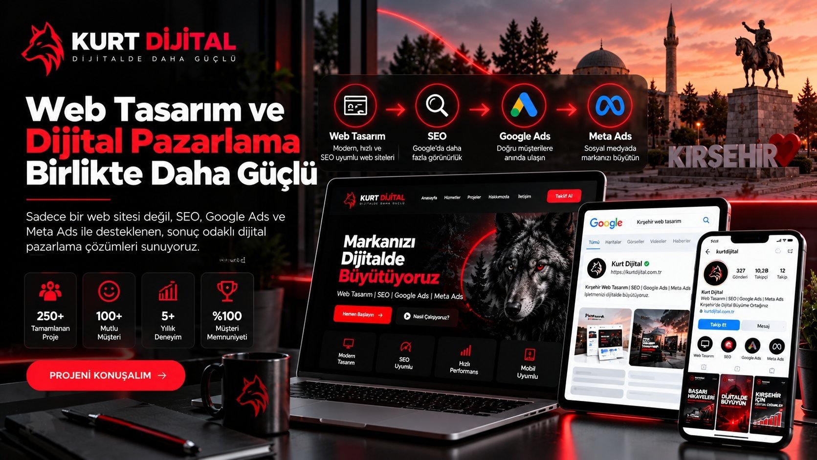 Web tasarım, SEO, Google Ads ve Meta Ads birlikte daha güçlü - Kurt Dijital