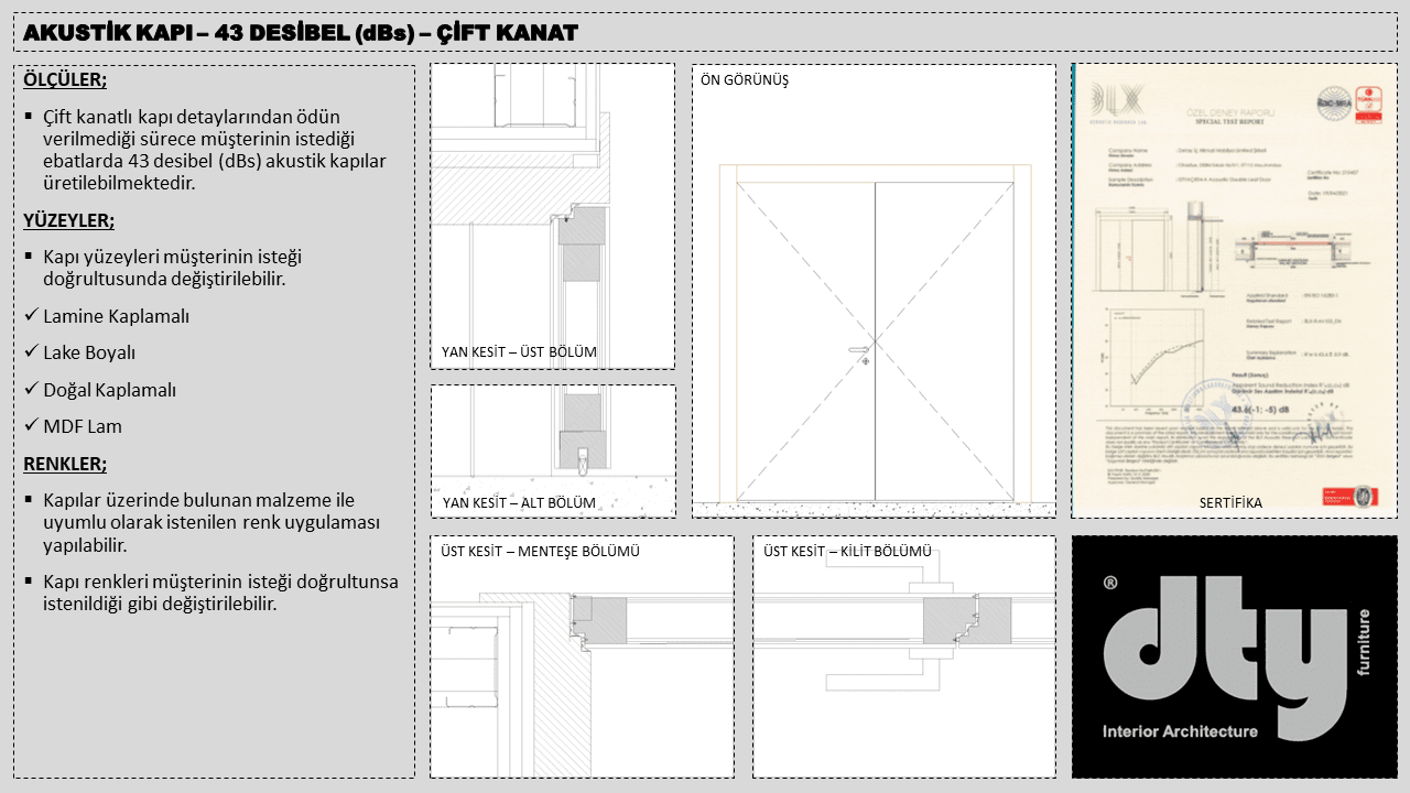 8 Akusti̇k Kapi – 43 Desi̇bel (Dbs) – Çi̇ft Kanat
