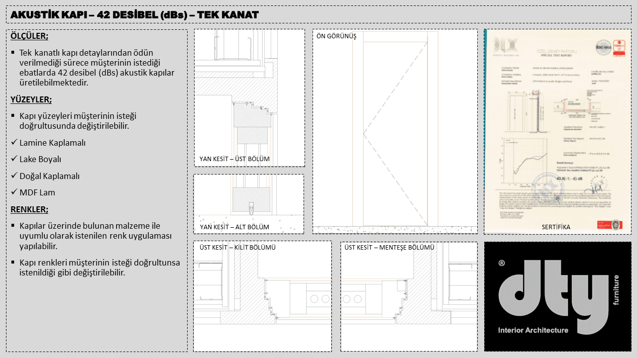 3 Akusti̇k Kapi – 42 Desi̇bel (Dbs) – Tek Kanat