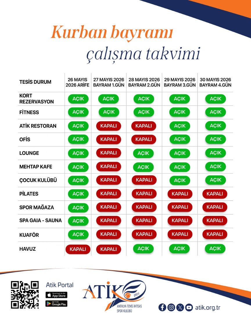 Atik-Kurban Bayramı Çalışma Takvimi