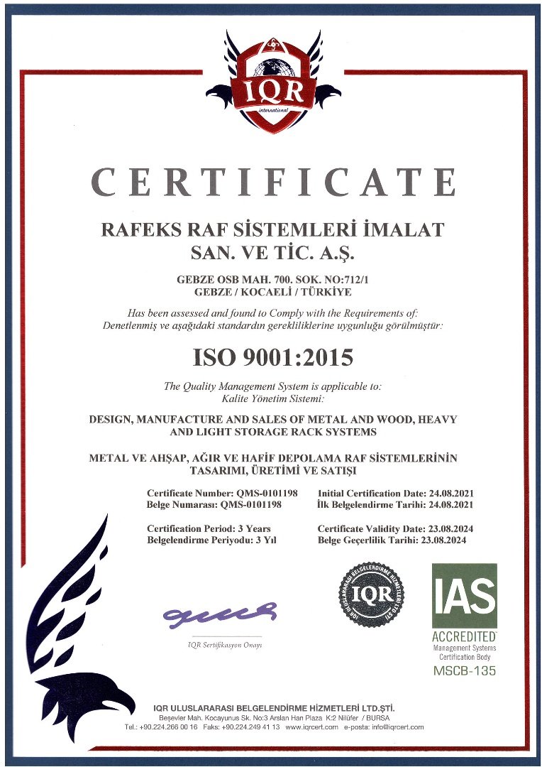 Rafeks Raf Iso 9001 Serti̇fi̇ka_2023