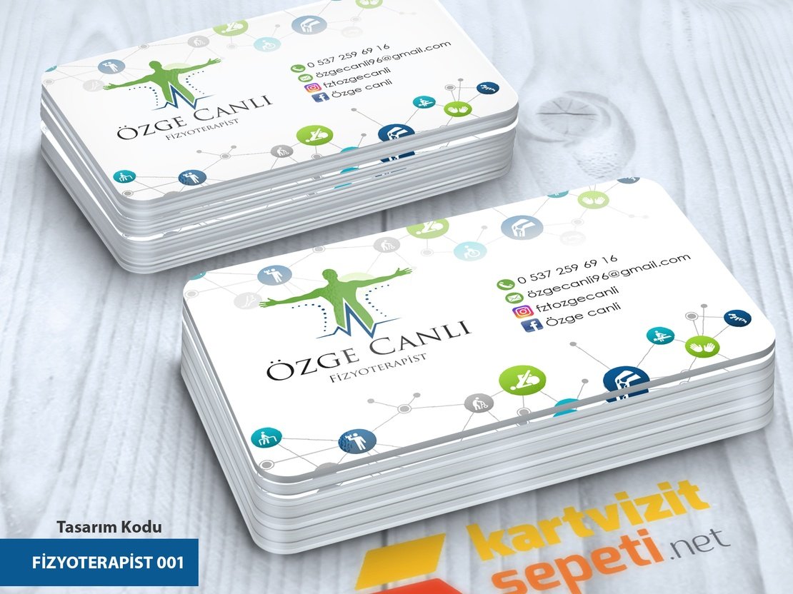 Noktalı Fizyoterapist Kartvizit Tasarımı Yeşil Mavi