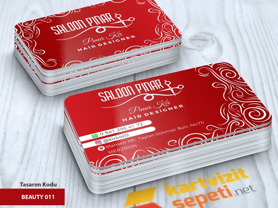 Saç Desenli Bordo Bayan Kuaförü Kartviziti