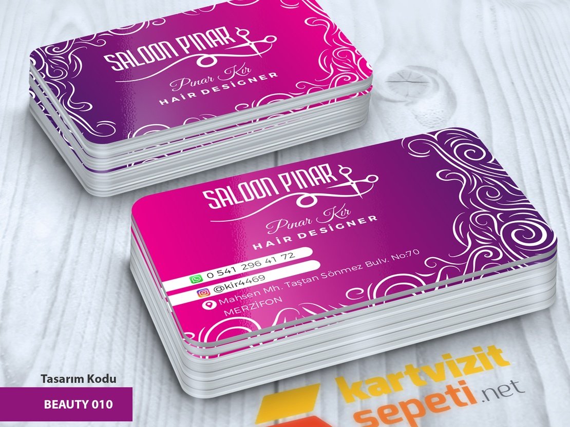 Saç Desenli Fuşya Bayan Kuaförü Kartviziti