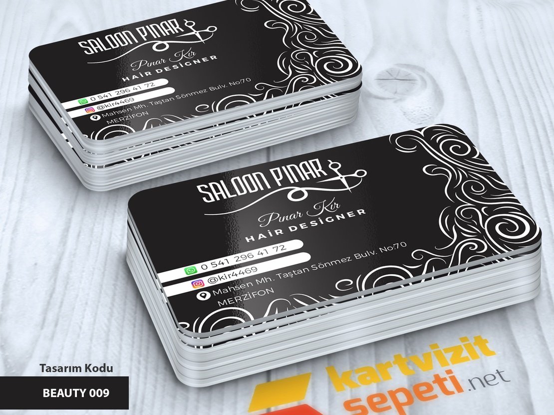 Saç Desenli Siyah Bayan Kuaförü Kartviziti