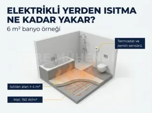 Elektrikli Yerden Isıtma Ne Kadar Elektrik Yakar? 6 m² Banyo Örneği