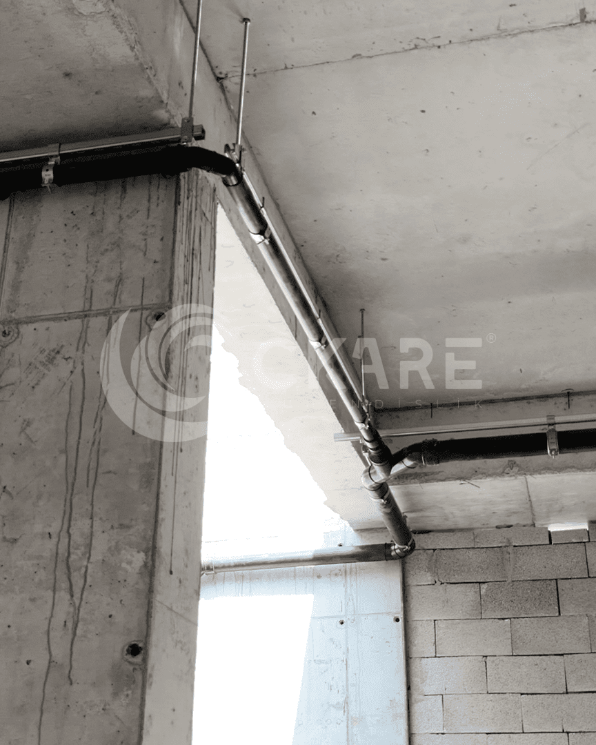 Antalya Desird ARGE Binası HDPE Boru Kolon Dönüş Detayı ve Galvaniz Rijit Ray - CKare Mühendislik