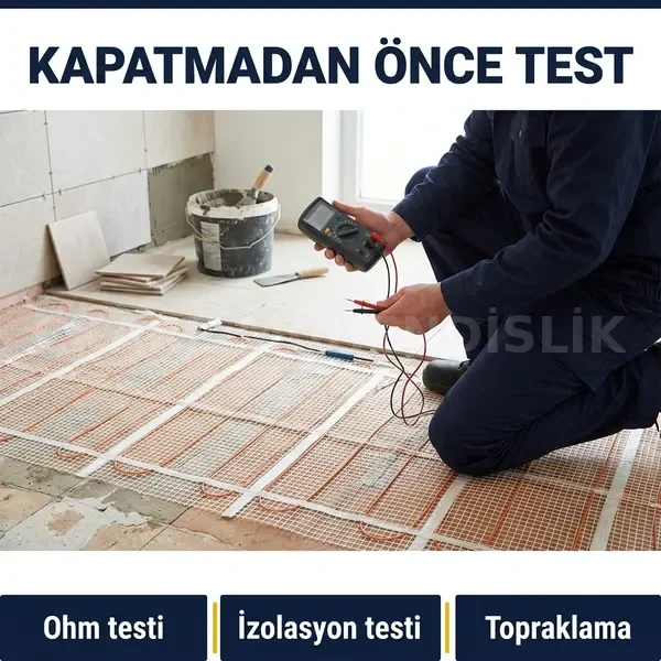 Elektrikli yerden ısıtma matı seramikle kapatılmadan önce ohm, izolasyon ve topraklama testi
