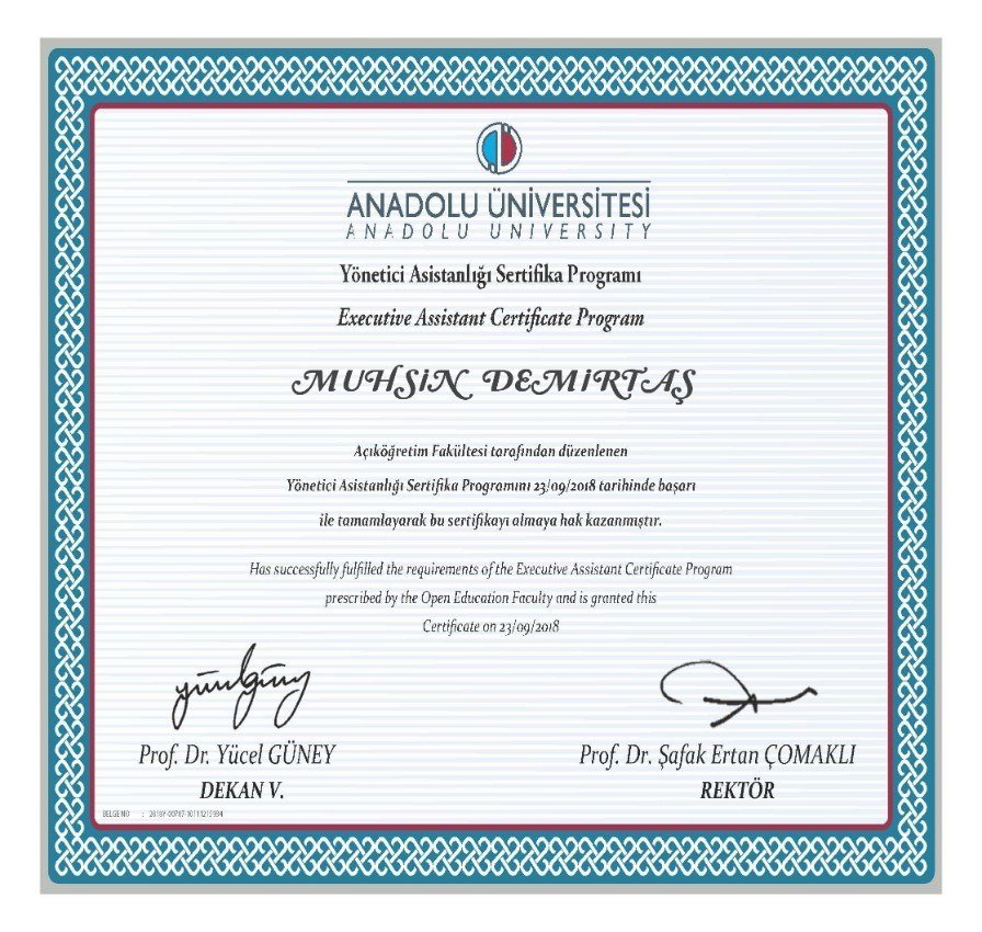 Anadolu Üniversitesi Sertifikası