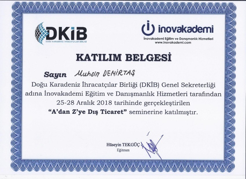 İnovakademi Katılım Belgesi