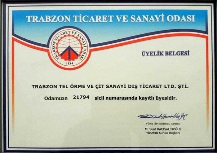 Trabzon Ticaret ve Sanayi Odası Üyelik Belgesi