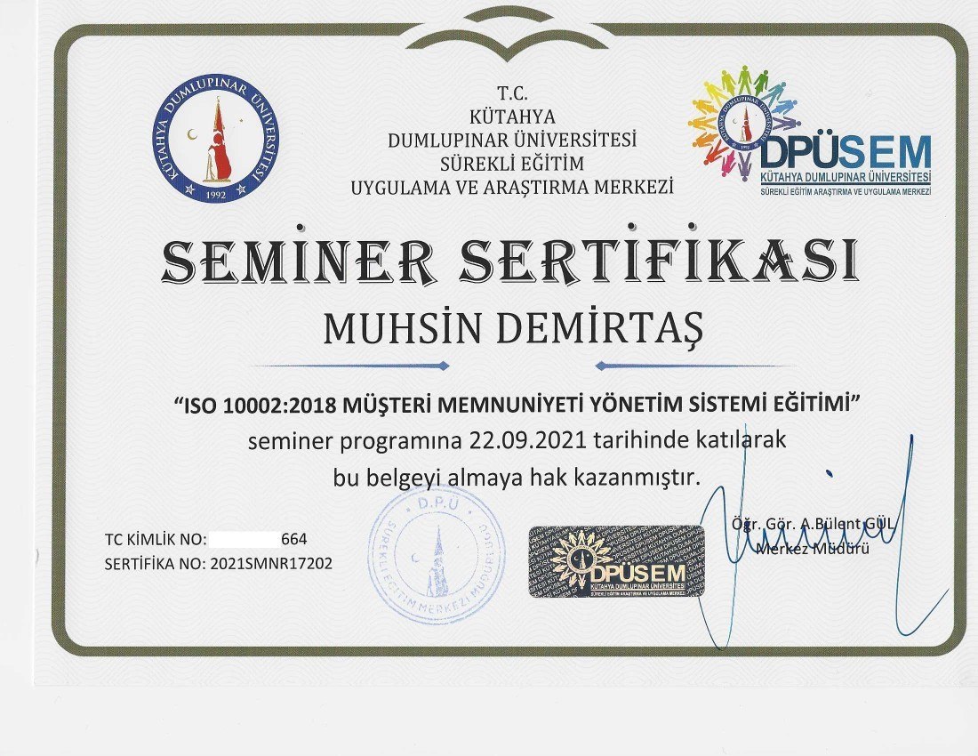 ISO 10002 Eğitim Sertifikası