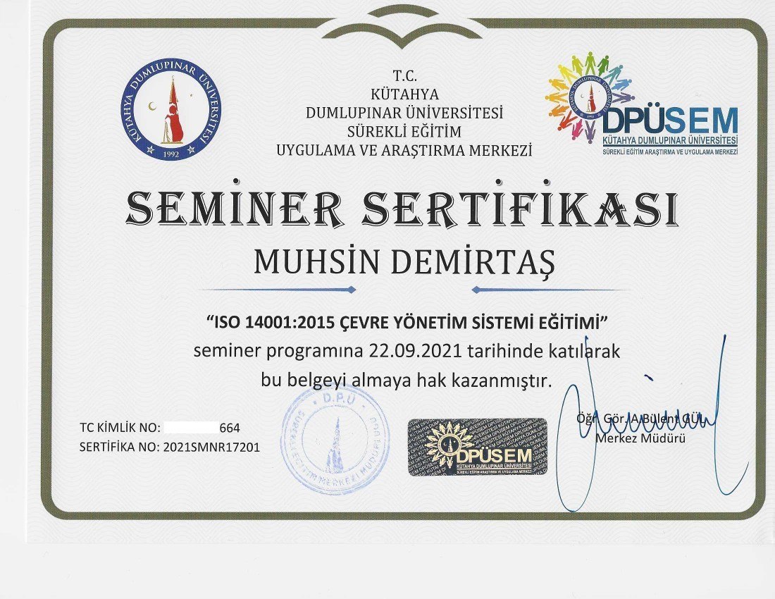 ISO 14001 Eğitim Sertifikası