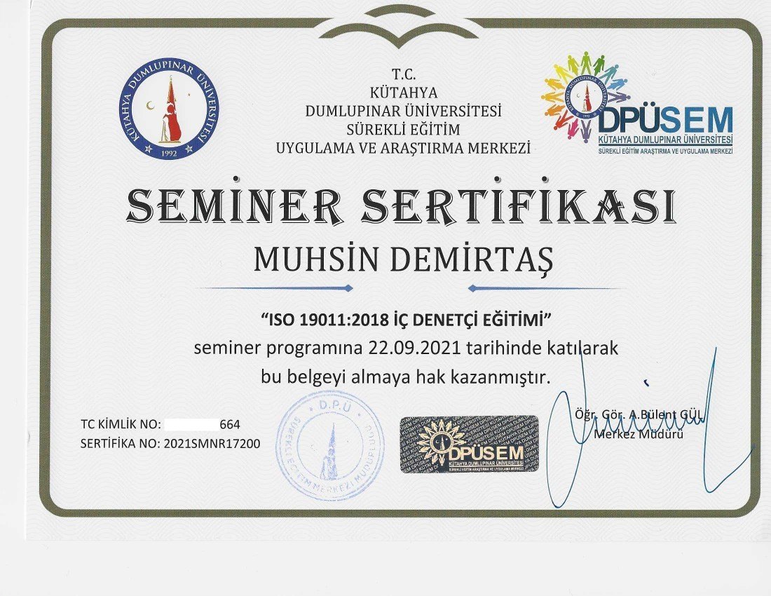 ISO 19001 Eğitim Sertifikası