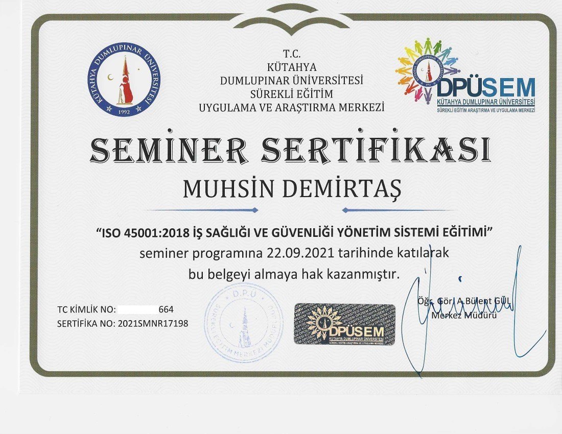 ISO 45001 Eğitim Sertifikası