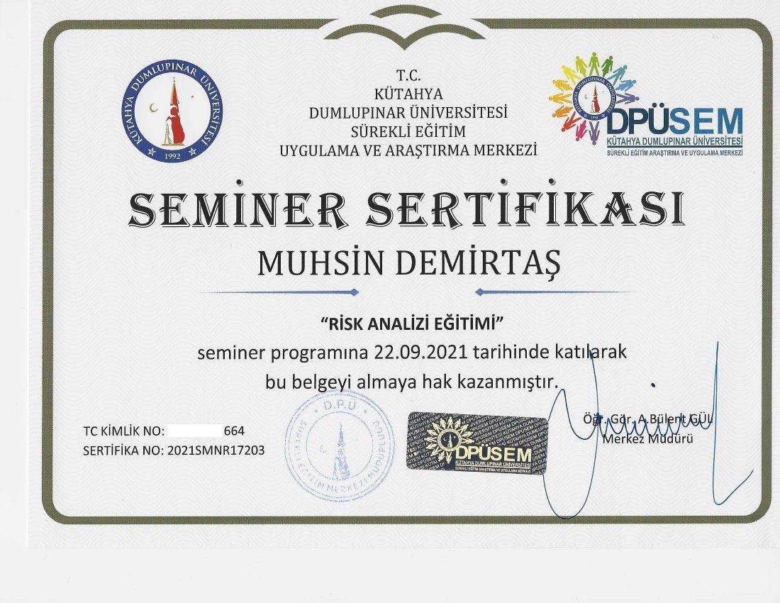 Risk Analizi Eğitim Sertifikası